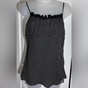 Y2K Laundry By Shelli Segal Silk Polka dot Cami Babydoll Top M-L Tea/Black  AA19